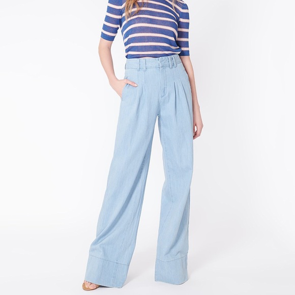 NWT Veronica Beard Layla Wide Legged Pant Chambray - Picture 6 of 7